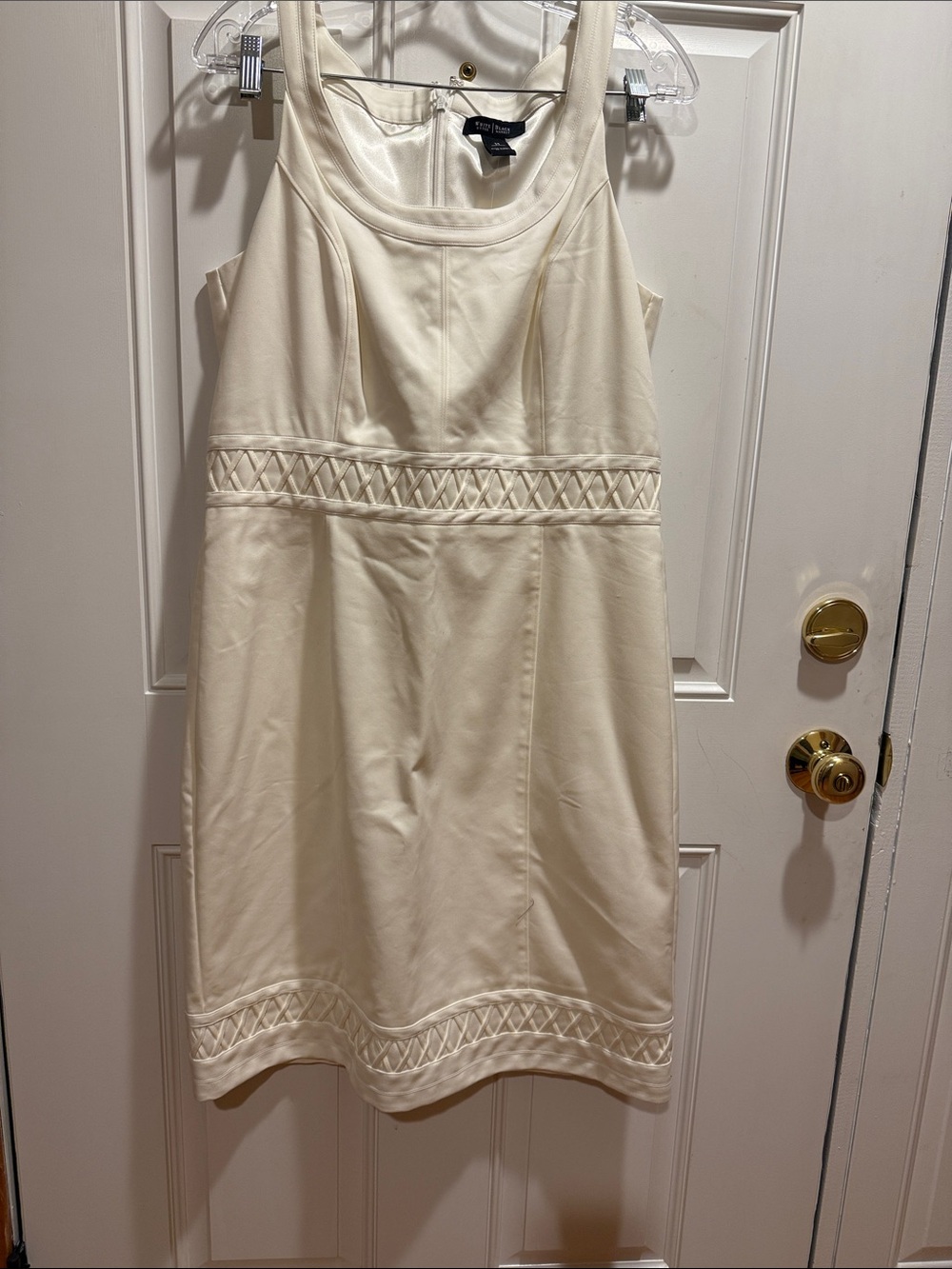 White House Black Market Ivory Sleeveless Dress with Lattice Trim Size 14